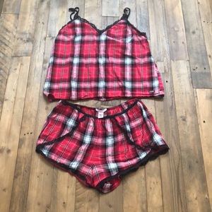Victoria’s Secret Red Plaid/Metallic/Lace PJ set
